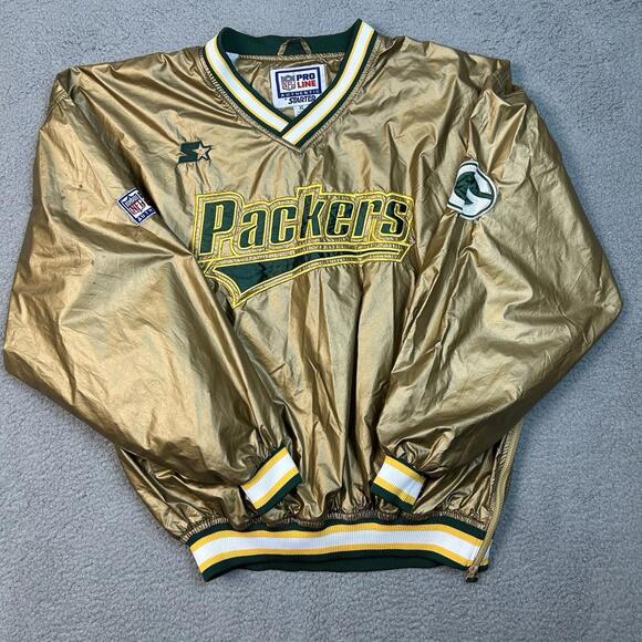VTG 1996 Starter NFL Pro Line Green Bay Packers Jacket Metallic Gold XL “PHOTOS”